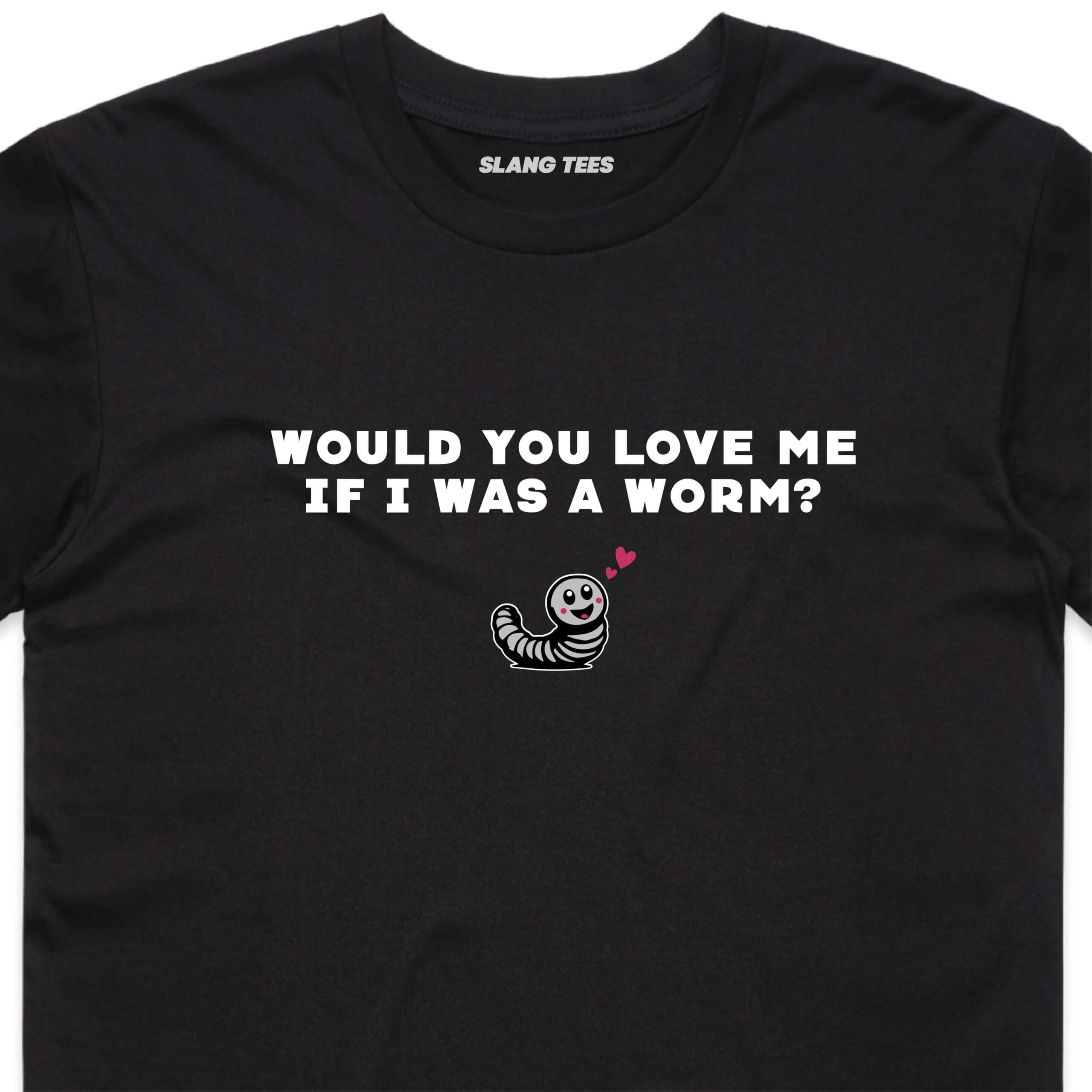111126 WOULD YOU LOVE ME IF I WAS A WORM T SHIRT FRONT BLACK ZOOM scaled