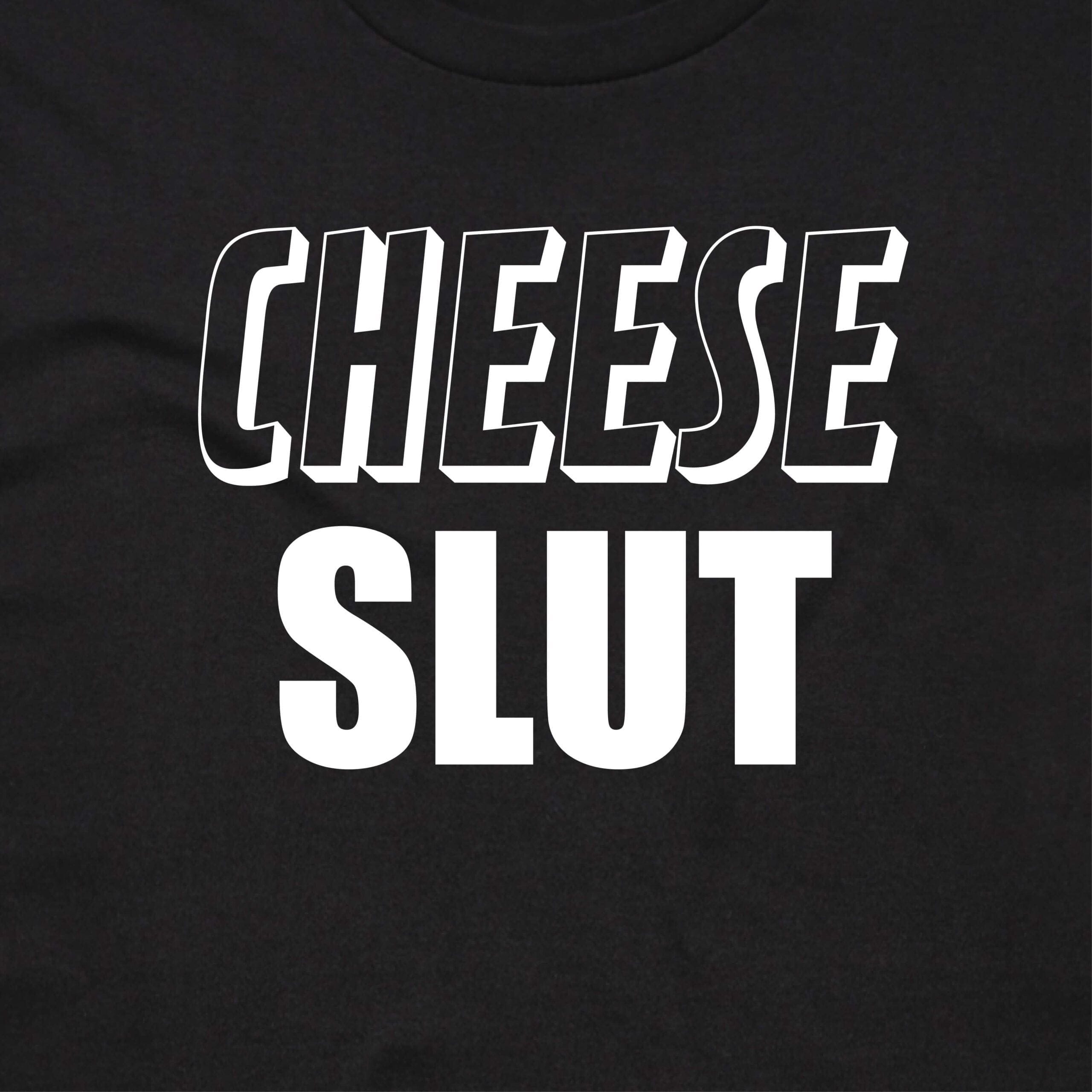 111131 CHEESE SLUT T SHIRT FRONT BLACK ANGLE scaled