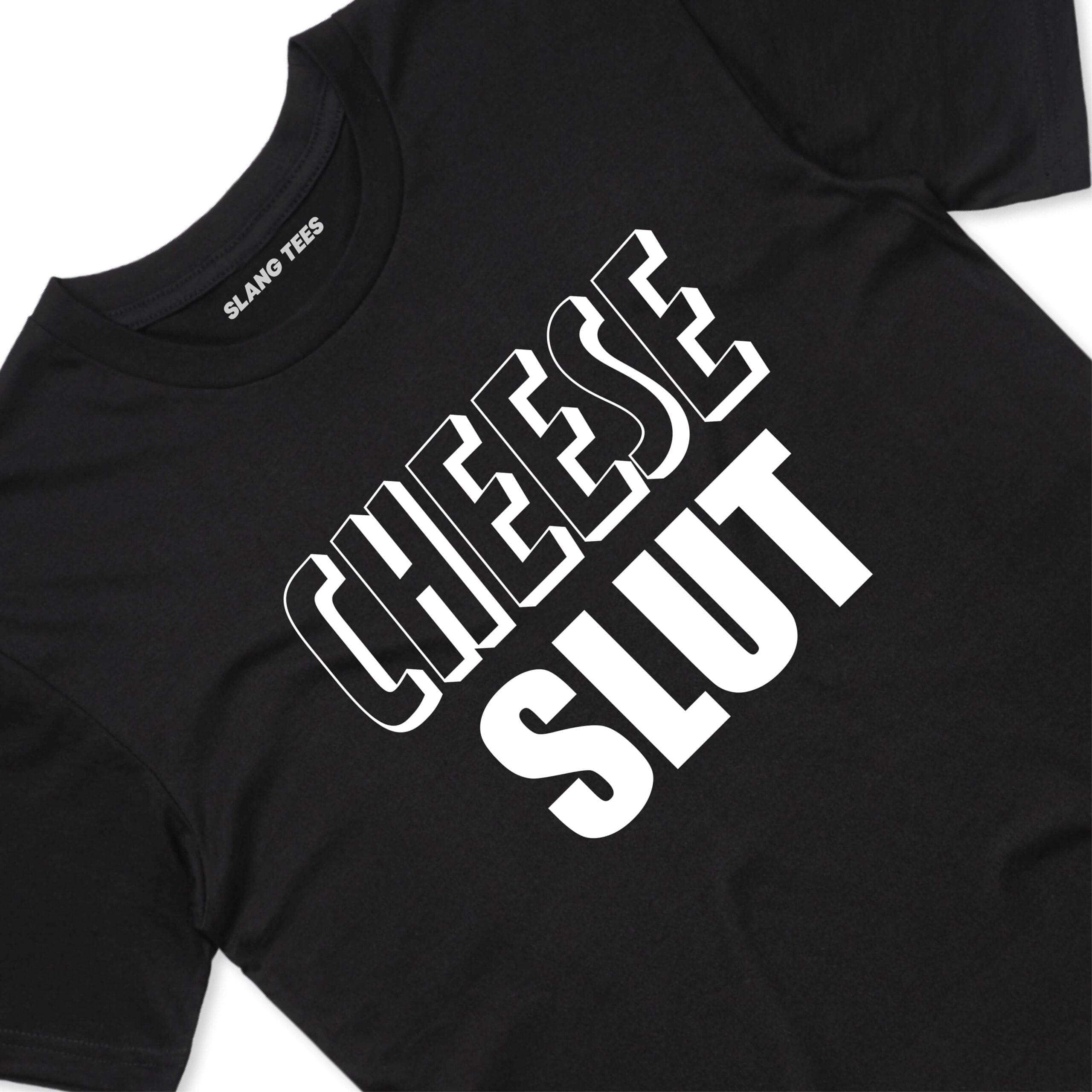 111131 CHEESE SLUT T SHIRT FRONT BLACK TAGS scaled