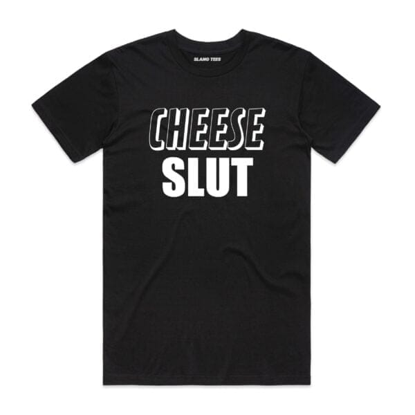 111131 CHEESE SLUT T SHIRT FRONT BLACK scaled